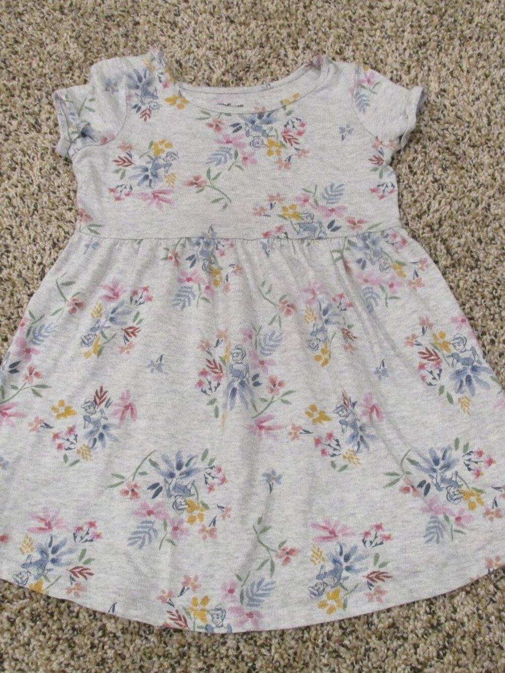 Jumping Beans Disney Pullover Dress Toddler Girls 24M Gray Floral Short Sleeve